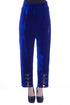 Pantaloni catifea albastra cu broderie Liza Panait Liza Panait Online Boutique