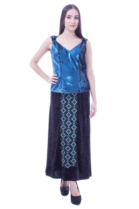 Bluza tul paietat, albastru cu negru Liza Panait Liza Panait Online Boutique