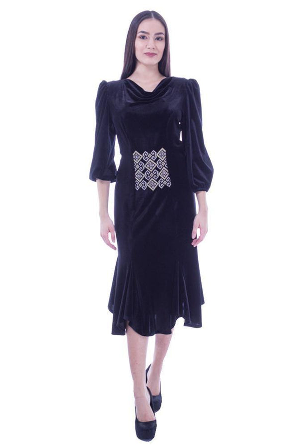Rochie catifea neagra cu broderie Liza Panait Liza Panait Online Boutique
