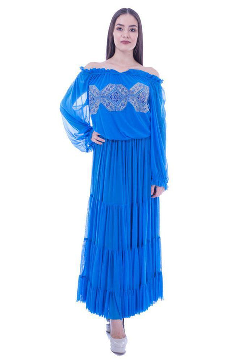 Rochie tul albastru cu broderie Liza Panait Liza Panait Online Boutique