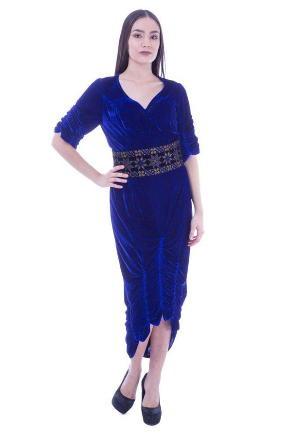 Rochie catifea albastra cu cordon  Liza Panait Liza Panait Online Boutique