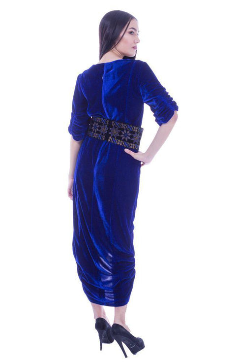 Rochie catifea albastra cu cordon Liza Panait Liza Panait Online Boutique