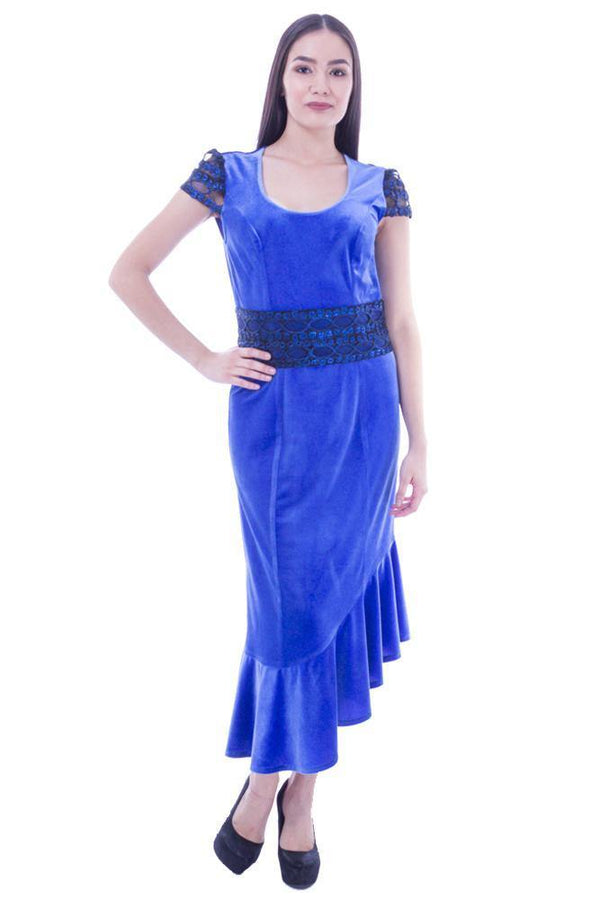 Rochie catifea bleu cu dantela  Liza Panait Liza Panait Online Boutique