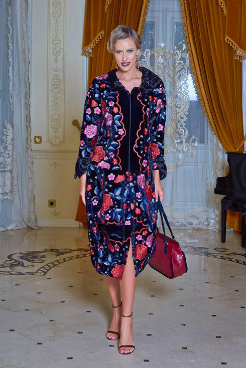 Pardesiu catifea cu broderie Liza Panait Liza Panait Online Boutique