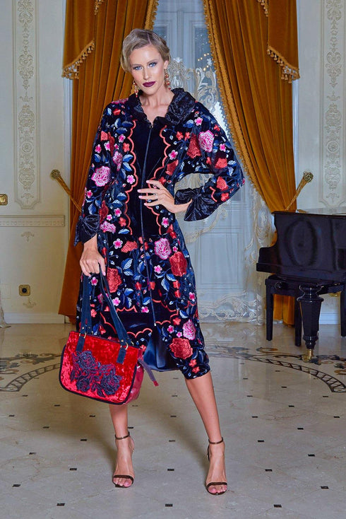 Pardesiu catifea cu broderie Liza Panait Liza Panait Online Boutique