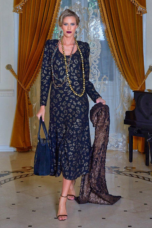 Rochie jerse negru cu aramiu Liza Panait Liza Panait Online Boutique