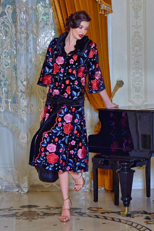 Pardesiu de catifea cu broderie Liza Panait Liza Panait Online Boutique