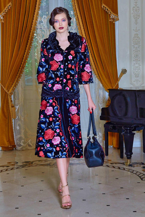 Pardesiu de catifea cu broderie Liza Panait Liza Panait Online Boutique