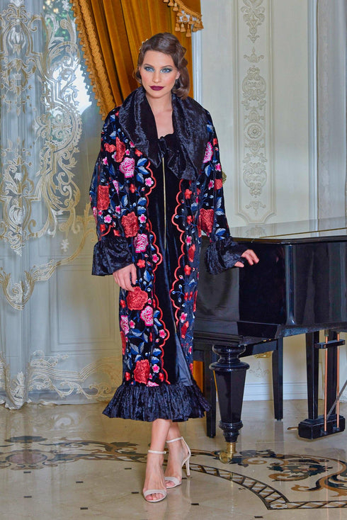 Pardesiu catifea cu broderie Liza Panait Liza Panait Online Boutique