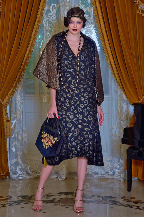 Rochie tricot negru cu aramiu Liza Panait Liza Panait Online Boutique