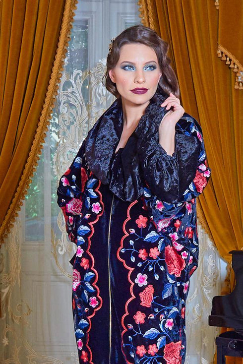 Pardesiu catifea cu broderie Liza Panait Liza Panait Online Boutique