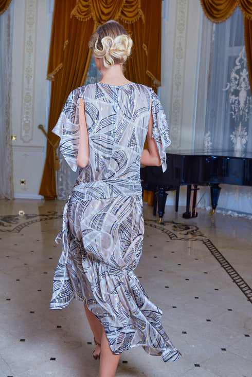 Rochie voal bej imprimat Liza Panait Liza Panait Online Boutique