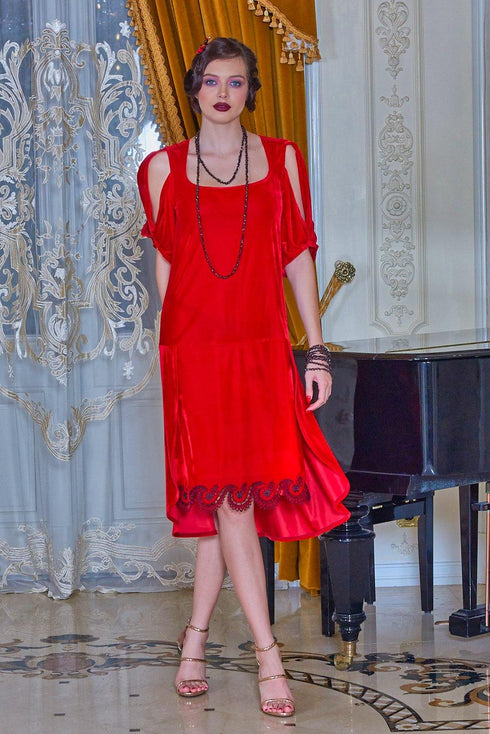 Rochie catifea rosie brodata Liza Panait Liza Panait Online Boutique