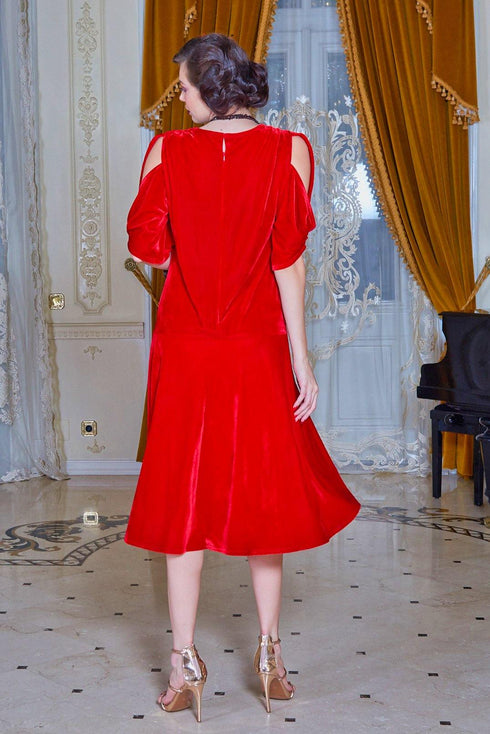 Rochie catifea rosie brodata Liza Panait Liza Panait Online Boutique