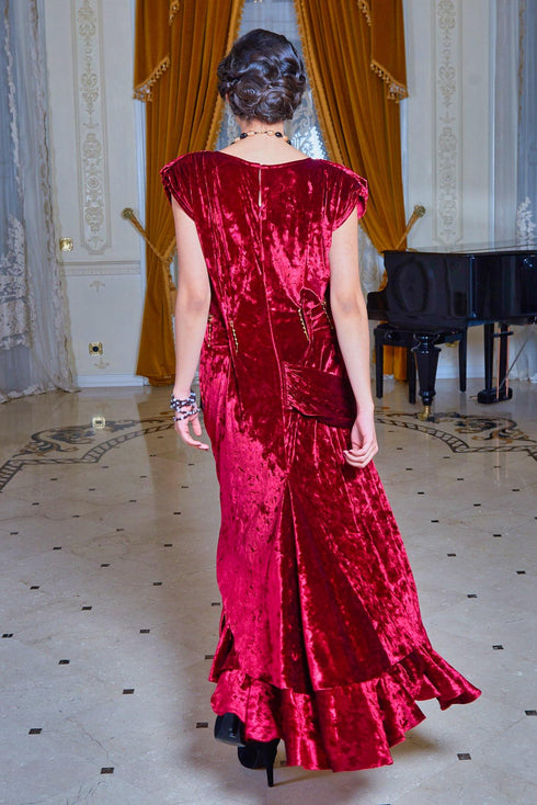 Rochie catifea rosie brodata Liza Panait Liza Panait Online Boutique