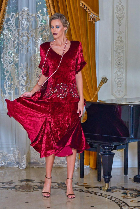 Rochie catifea rosie brodata Liza Panait Liza Panait Online Boutique