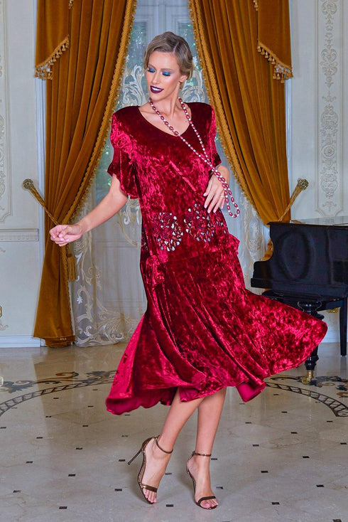 Rochie catifea rosie brodata Liza Panait Liza Panait Online Boutique