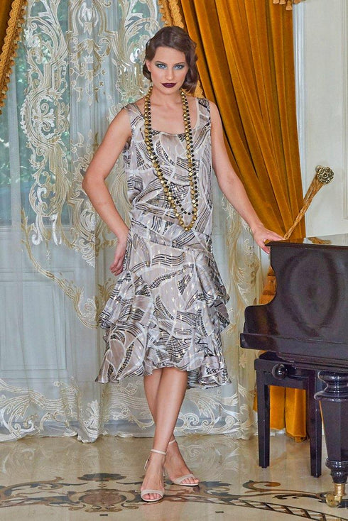 Rochie voal bej cu imprimeu Liza Panait Liza Panait Online Boutique