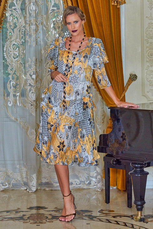 Rochie voal alb cu imprimeu Liza Panait Liza Panait Online Boutique