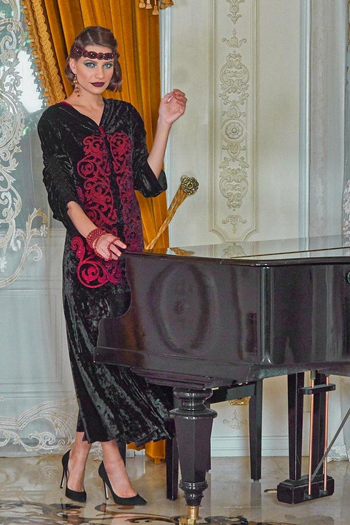 Rochie catifea neagra brodata Liza Panait Liza Panait Online Boutique