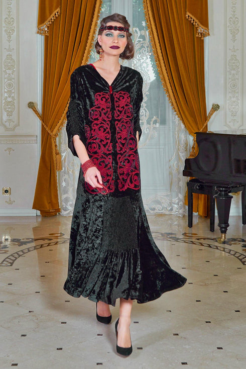 Rochie catifea neagra brodata Liza Panait Liza Panait Online Boutique