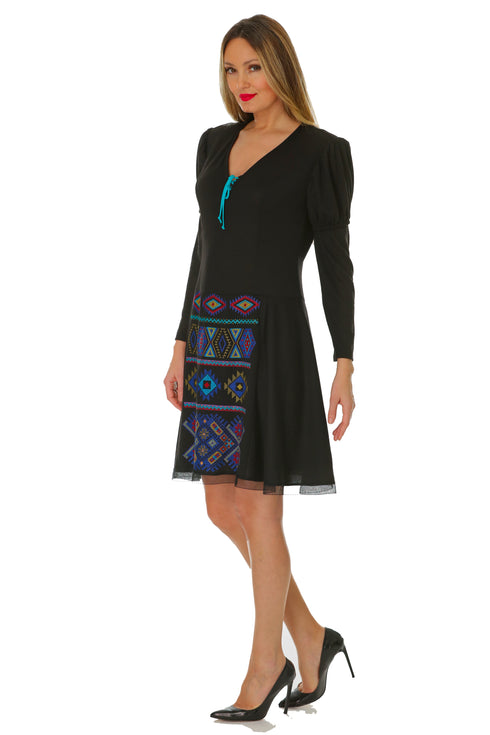 Rochie tricot lana cu broderie M-59