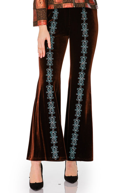 Pantalon catifea cu broderie T-3A