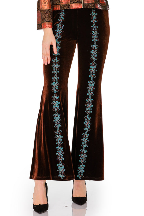 Pantalon catifea cu broderie T-3A