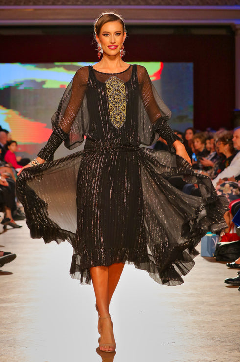 Rochie matase neagra cu broderie ID-7