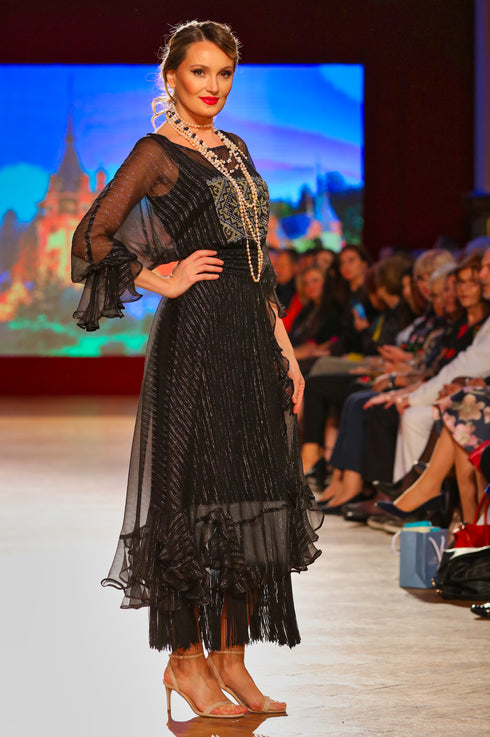 Rochie matase neagra cu broderie ID-8