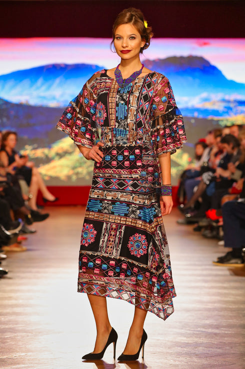 Rochie tul negru cu broderie P-71