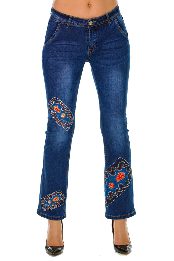 Pantaloni denim cu broderie M-93