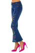 Pantalon denim cu broderie multicolora M-94b