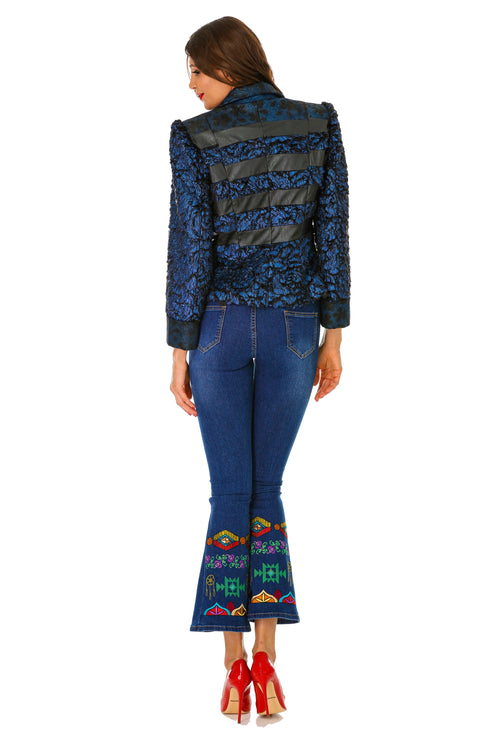 Pantaloni denim cu broderie M-99