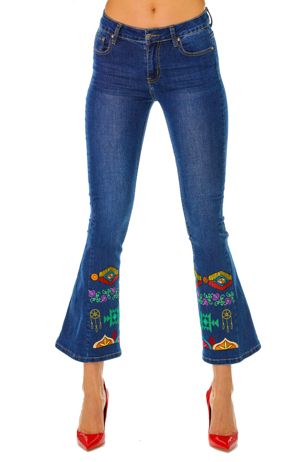 Pantaloni denim cu broderie M-99