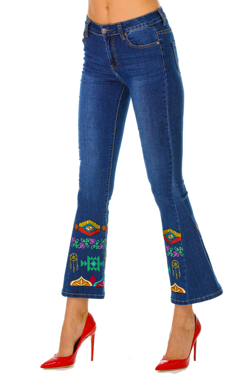 Pantaloni denim cu broderie M-99