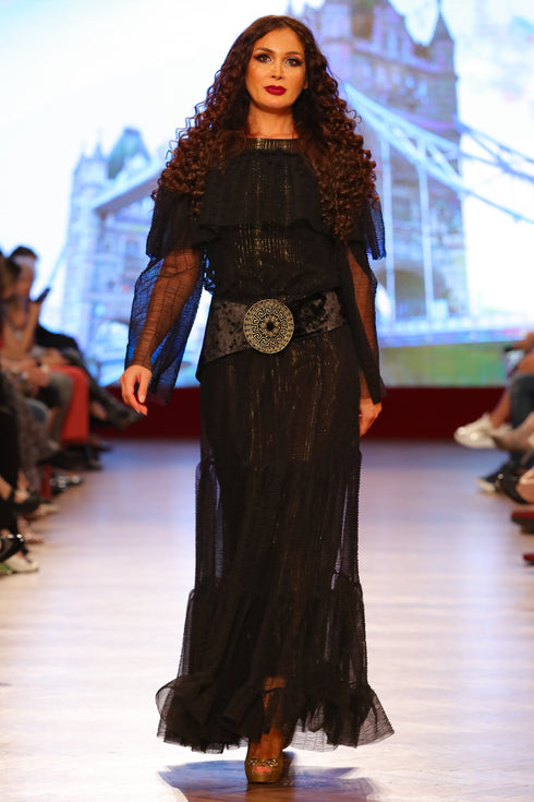 Rochie voal negru cu cordon I-88