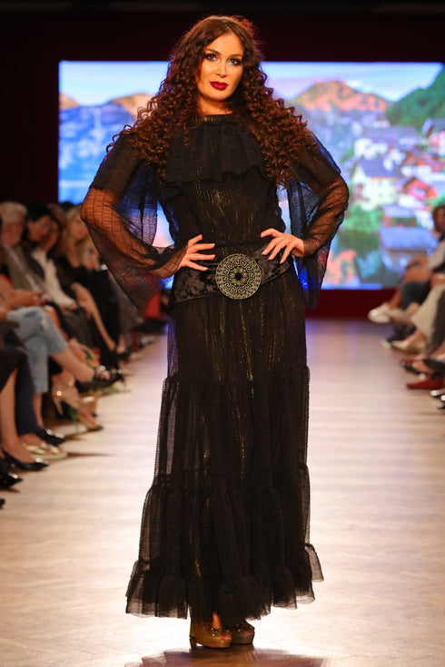 Rochie voal negru cu cordon I-88