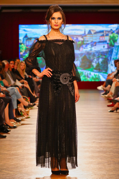 Rochie voal negru cu cordon I-87