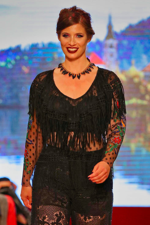 Bluza tul cu franjuri și broderie I-42B