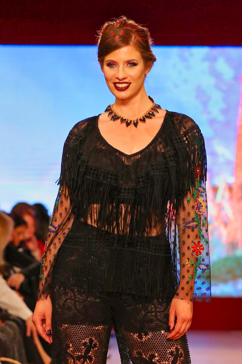 Bluza tul cu franjuri și broderie I-42B