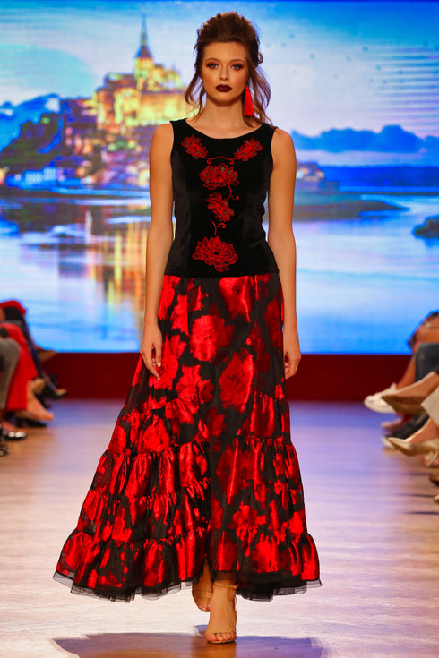 Bluza catifea cu broderie I-200