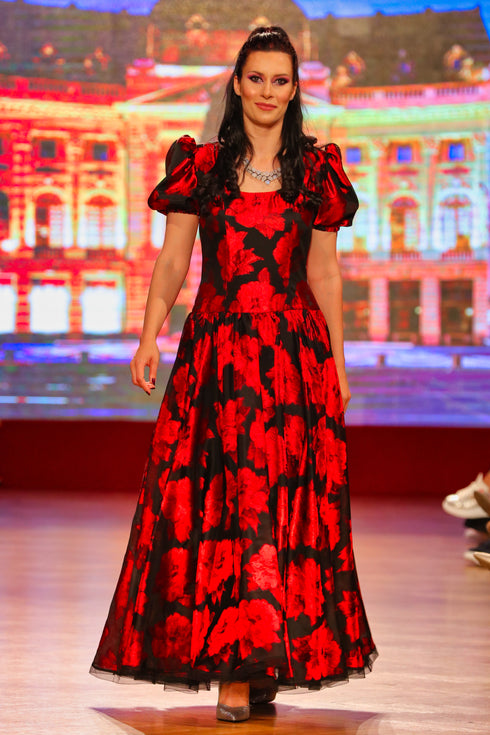 Rochie voal negru imprimat I-14