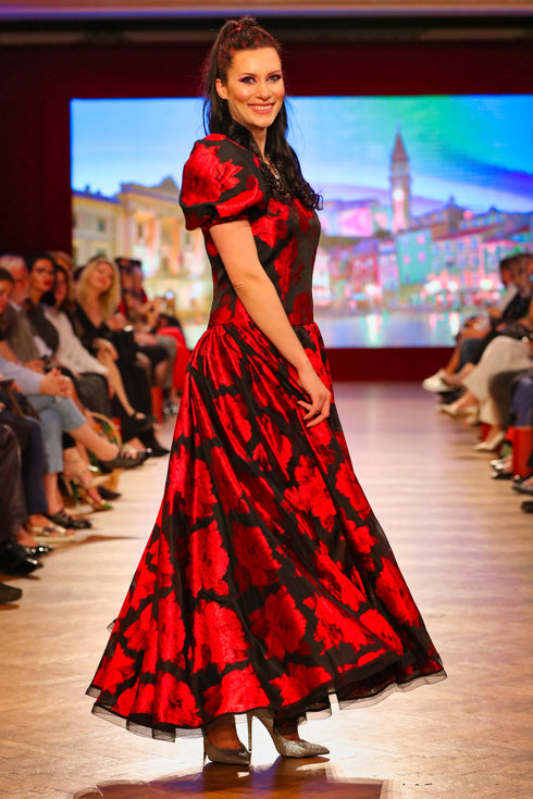 Rochie voal negru imprimat I-14