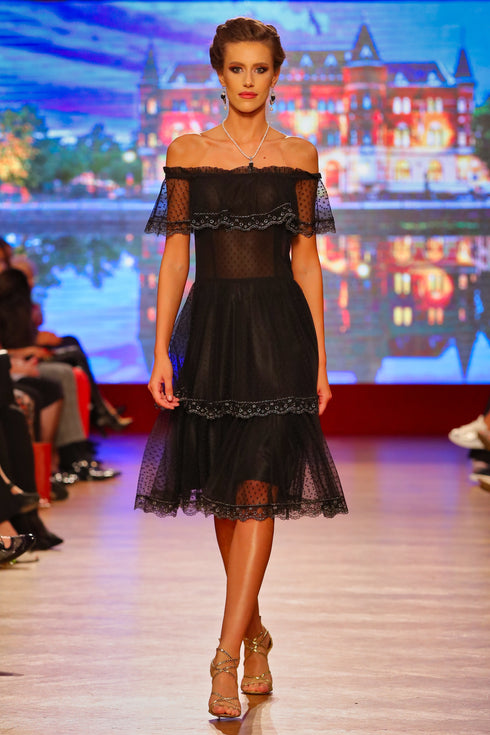 Rochie tul negru cu buline I-112