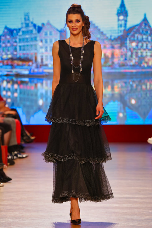 Rochie tul cu volane si dantela I-113