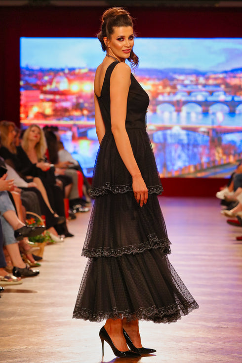 Rochie tul cu volane si dantela I-113