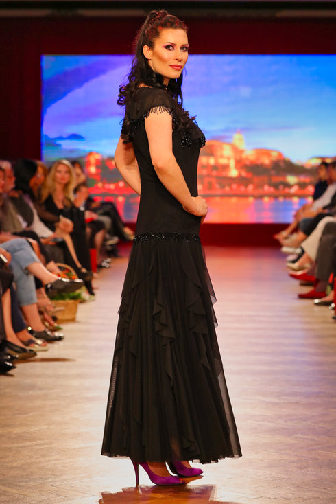 Rochie tul negru cu franjuri I-110