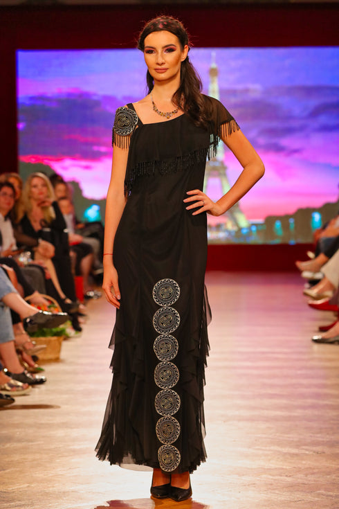 Rochie tul negru cu broderie I-109