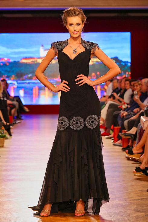 Rochie tul negru cu broderie I-108